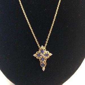 Genuine Blue Sapphire Cross diamond Necklace